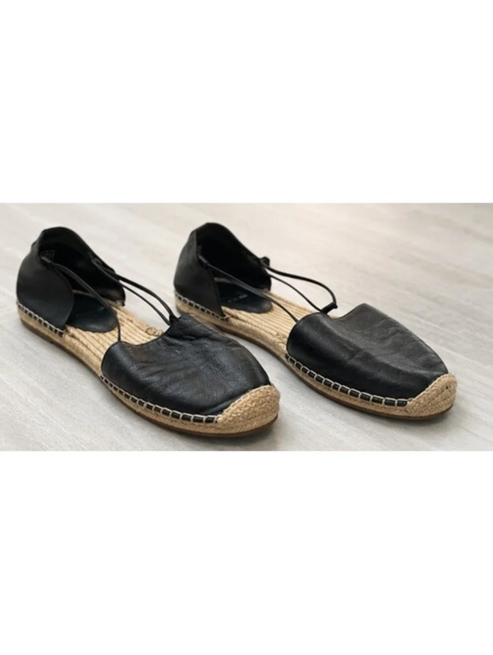Eileen Fisher Black Leather Espadrille Flats